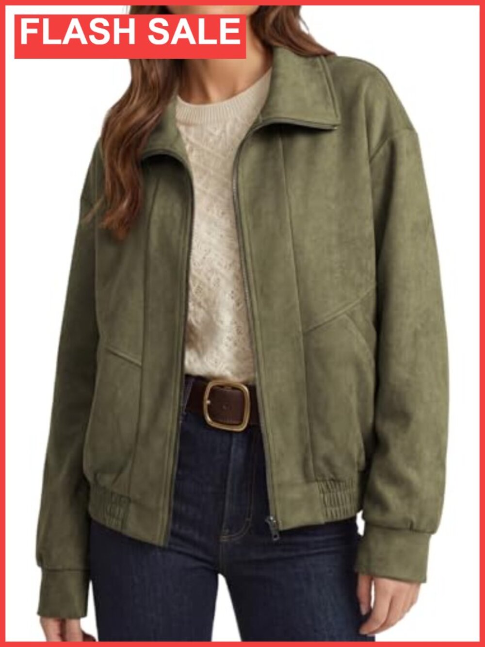 Faux Suede Zip Up Casual Jacket Long Sleeve Loose Fit Fall Coat